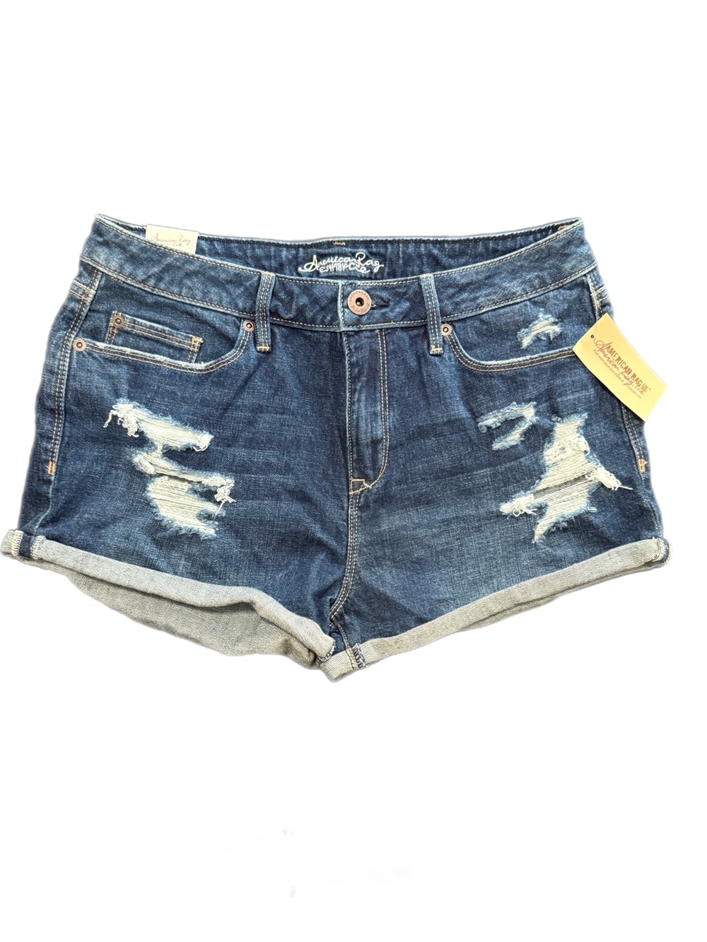 American Rag Distressed Dark Blue Roll-Cuff Denim Shorts Size 9 NWT